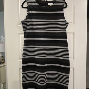 Calvin Klein Black & Gray Striped Sheath Dress.